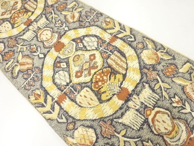 アンティーク　更紗模様織出し袋帯（材料）